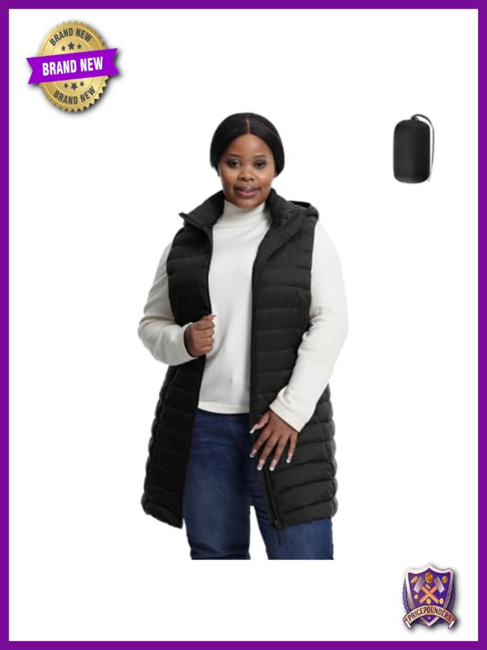Packable Quilted Puffer Vest Plus Size Sleeveless Detachable Hood